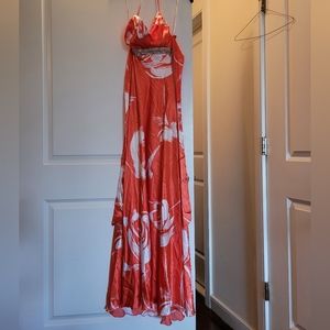 Open back tiered silky printed maxi dress